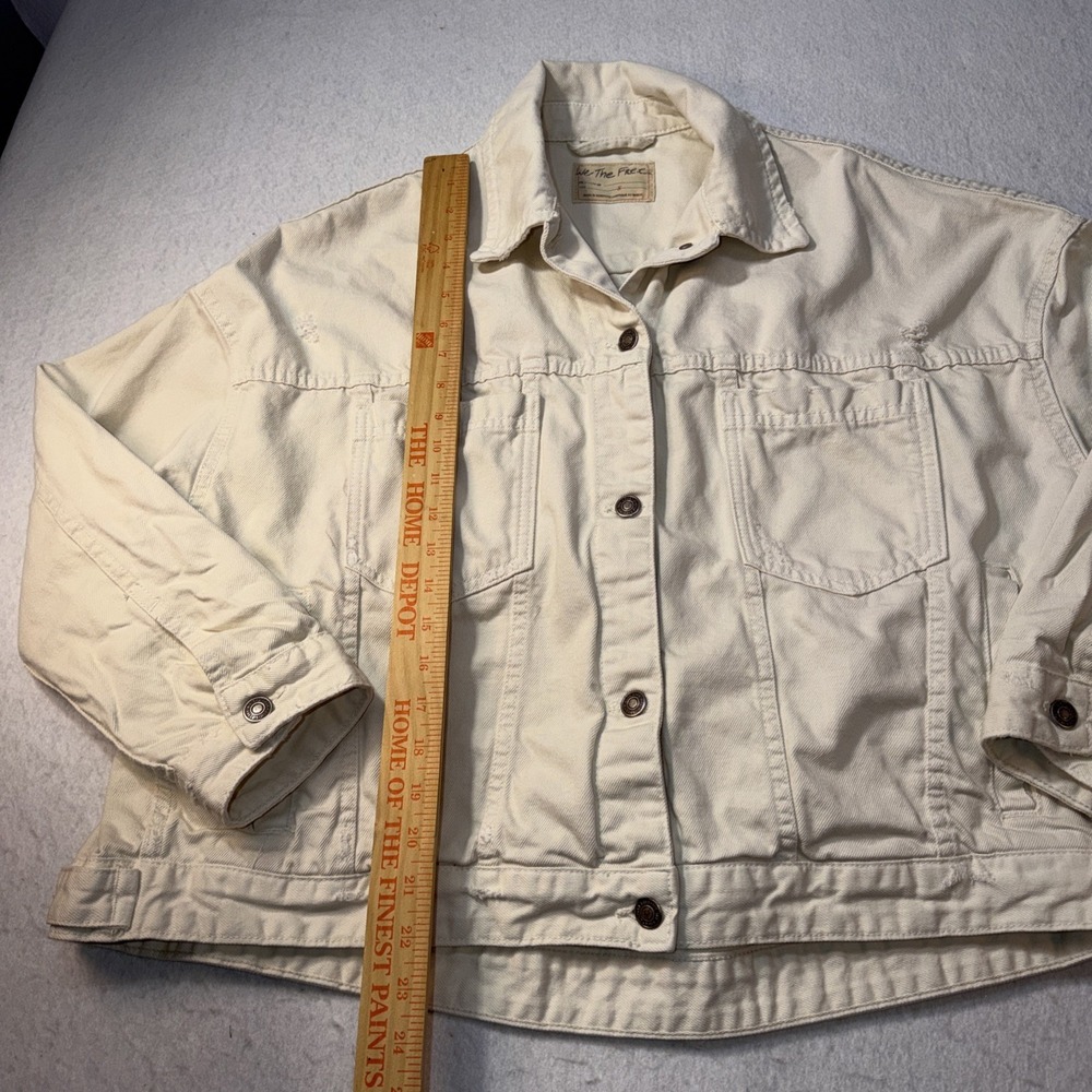 Free People-We The Free Off White Opal  Swing Denim Jacket Size Small Ecru Y2K - Picture 6 of 16